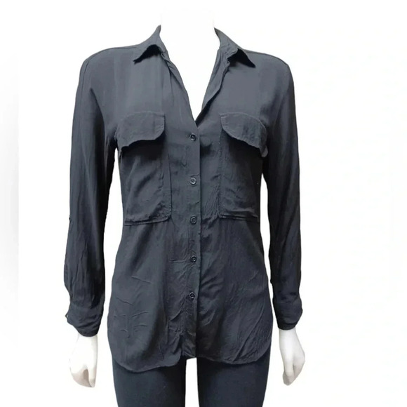 Zara  Woman Black Long Sleeve Button Down Top Size Medium - Picture 1 of 9